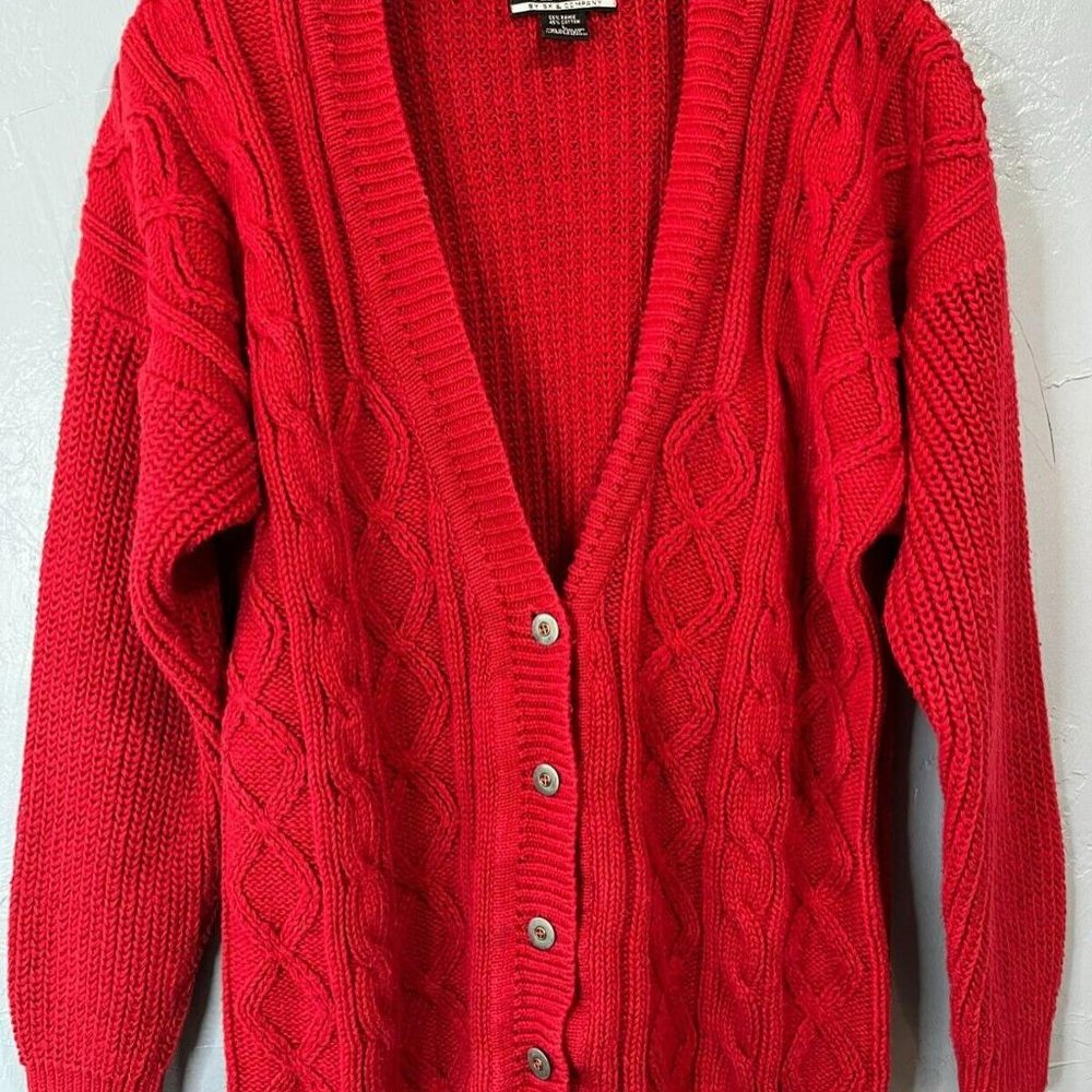 SK & Company Wear Red Button Down Cardigan Sweater - Women's Large (L) - Vintage